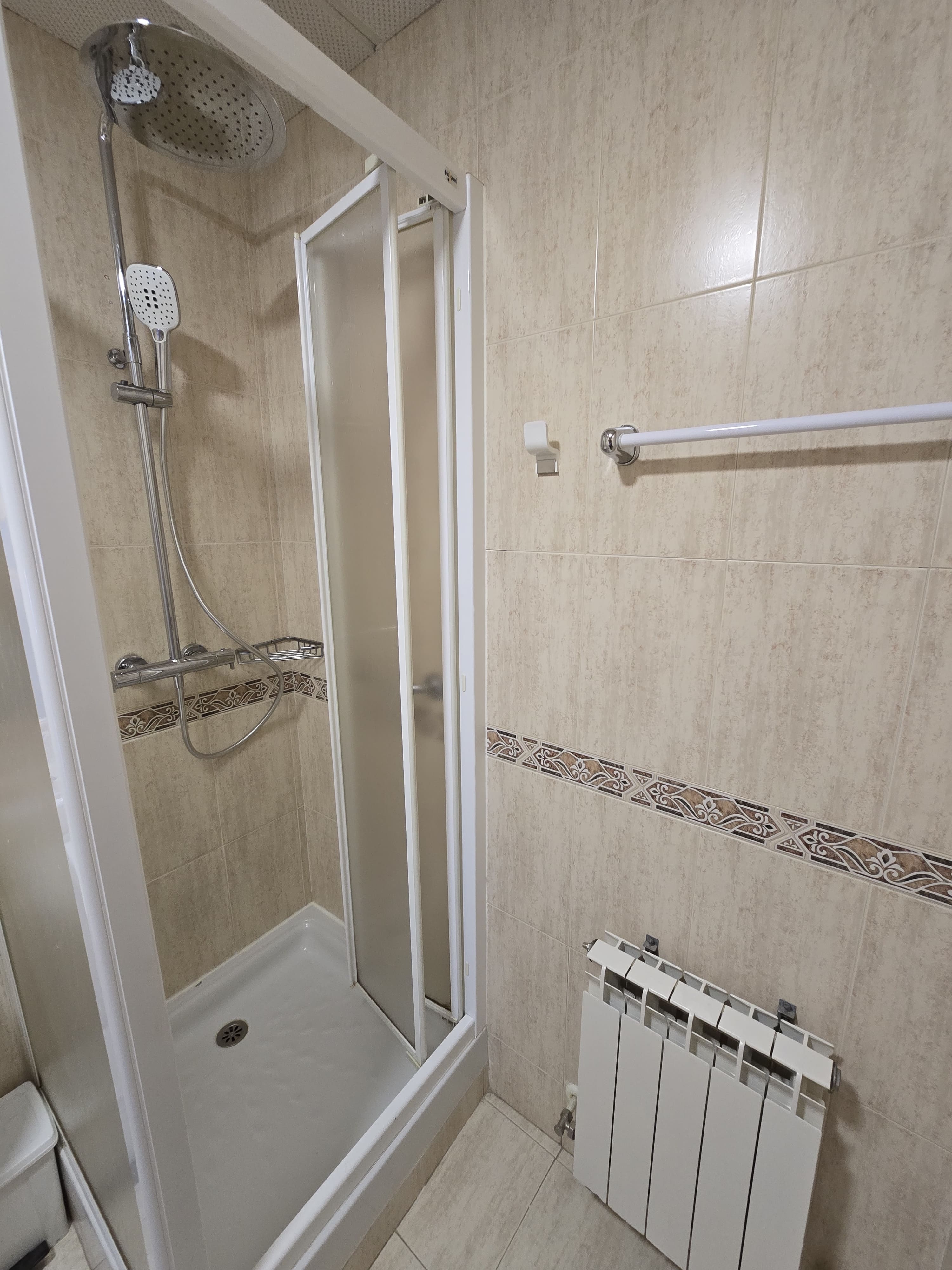 Cabina de ducha lluvia con radiador en baño doble estándar